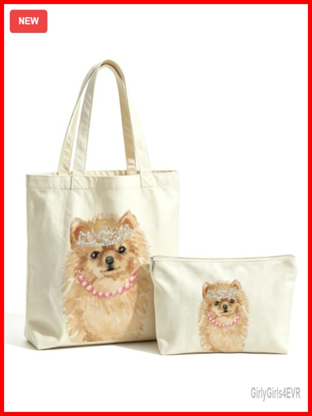 Cute Animal Canvas Tote Bag with Makeup Bag - Reusable Grocery & Cosmetic Set